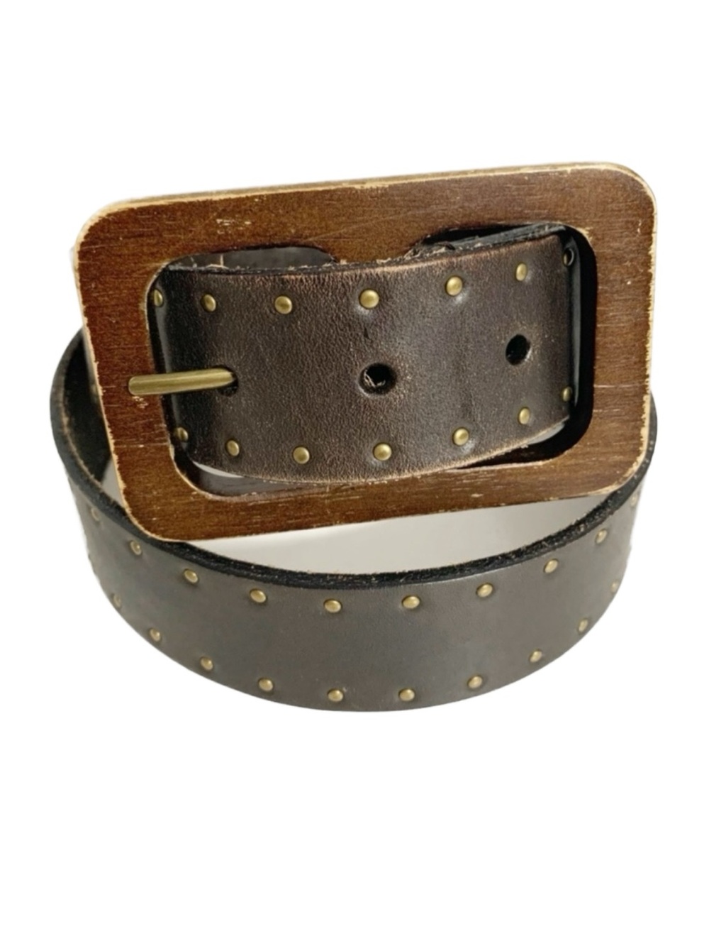 Talbots Brown Leather Belt with Small Brass Grommets Brass Hardware Size Small